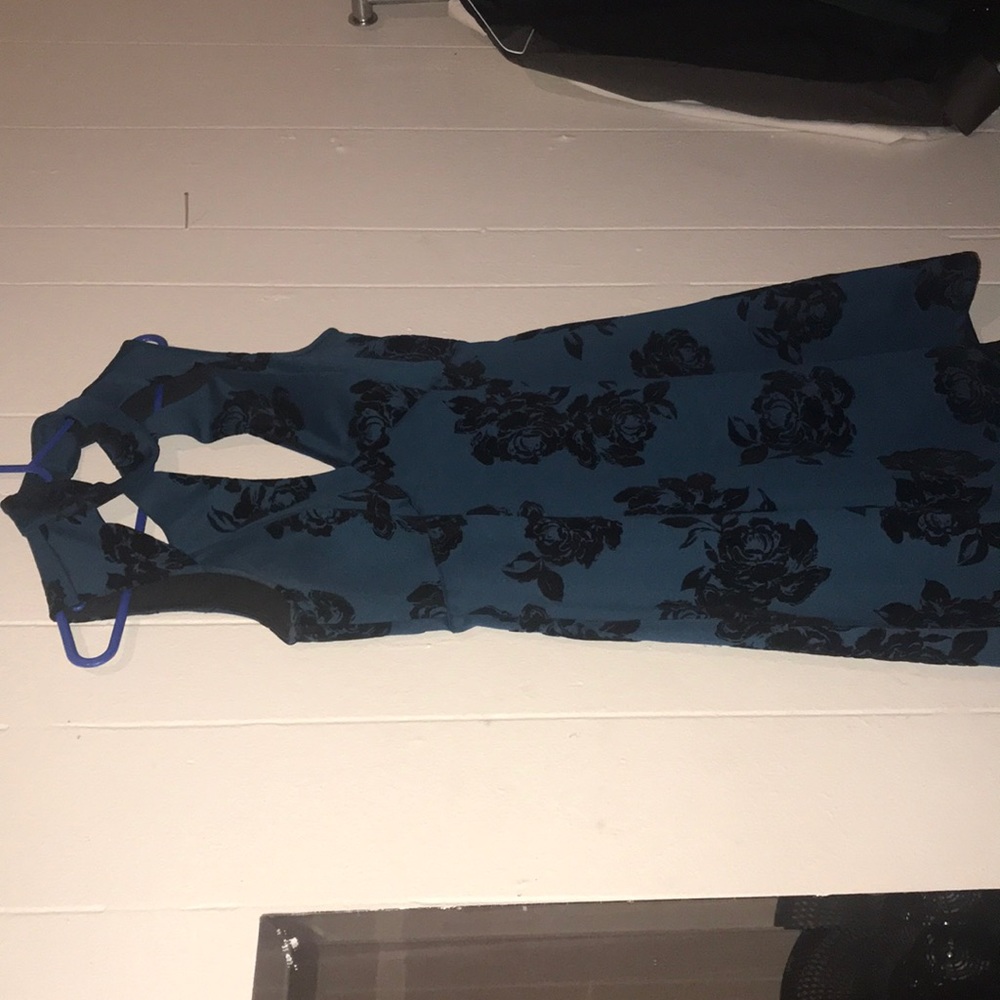 Greenish dress with black floral suede